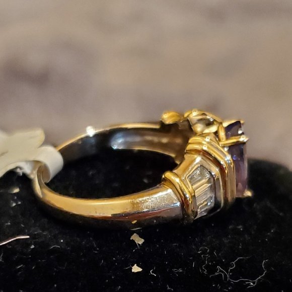 14K yellow gold & white gold RING, 2.17 ct Tanzanite & .45 ct Diamond,Sz 7, NWOT - Picture 5 of 10